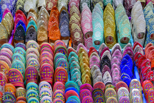 Shoes at market stall in the Medina of Marrakesh, Morocco 