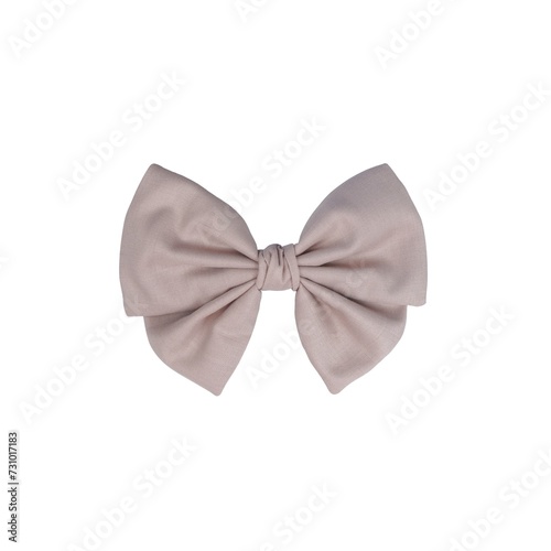 Charming pale pink cotton fabric bow with short tails on a white background. Adds rustic elegance to any project.