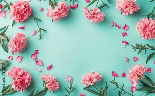  pink flowers with a wooden frame on pastel background  23 