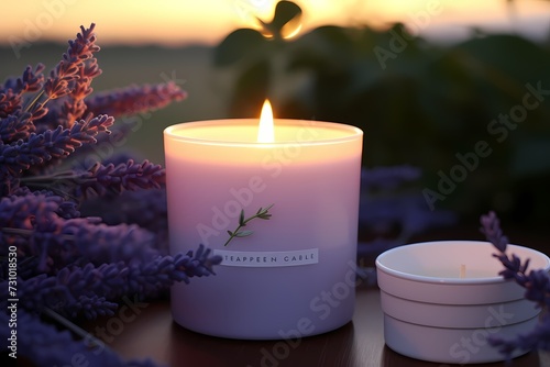 A calming lavender-scented candle logo featuring a serene  F  in cool tones  capturing a sense of tranquility and style.