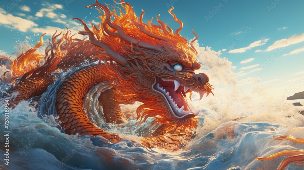 mythology giant chinese dragon sea background mythology giant chinese dragon sea background