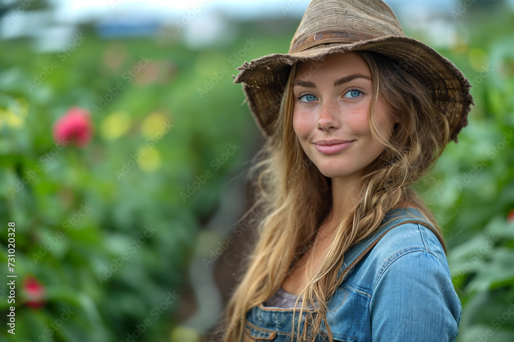 Young woman farmer in the field.