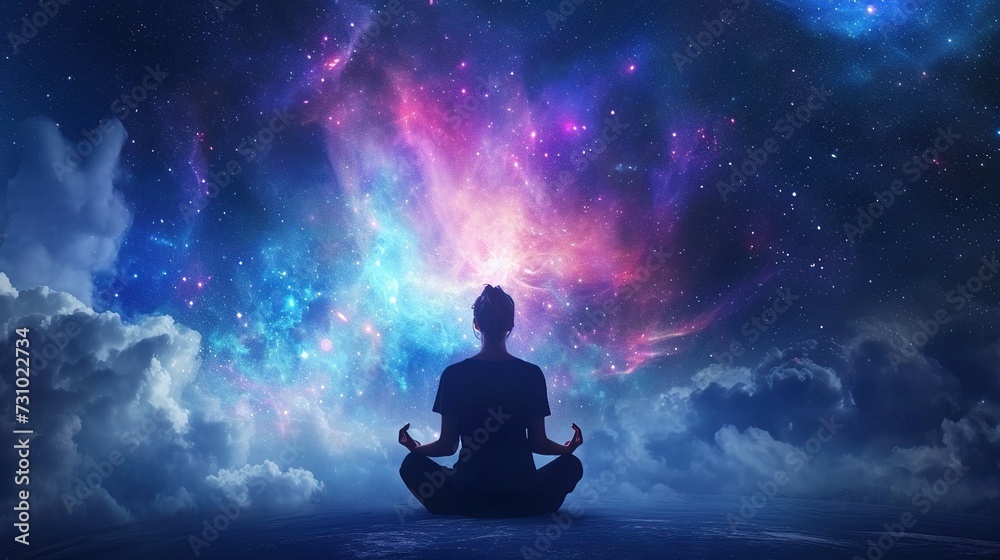 3d illustration of Awakening Meditation in Universal Energy