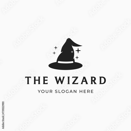 Unique magician hat logo template design with creative idea.