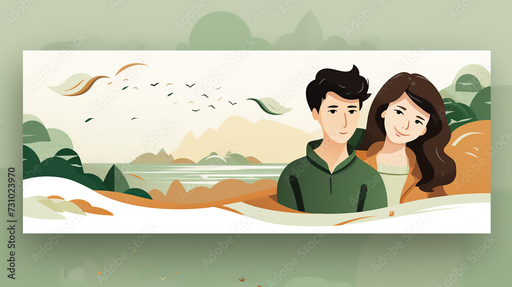 Two young person illustration design, promotion sale banner.