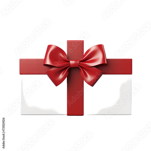 Large rectangular white gift box with a red ribbon bow isolated on transparent background