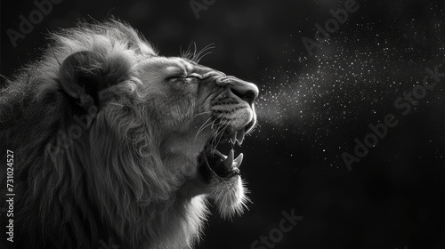 Majestic Lion Growling Fiercely in Black and White.