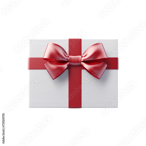 Large rectangular white gift box with a red ribbon bow isolated on transparent background © Tohamina