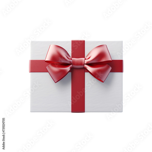 Large rectangular white gift box with a red ribbon bow isolated on transparent background