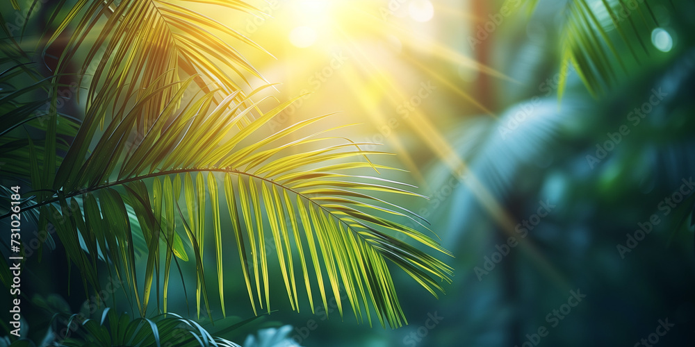 perfect palm tree in the sun - obrazy, fototapety, plakaty 