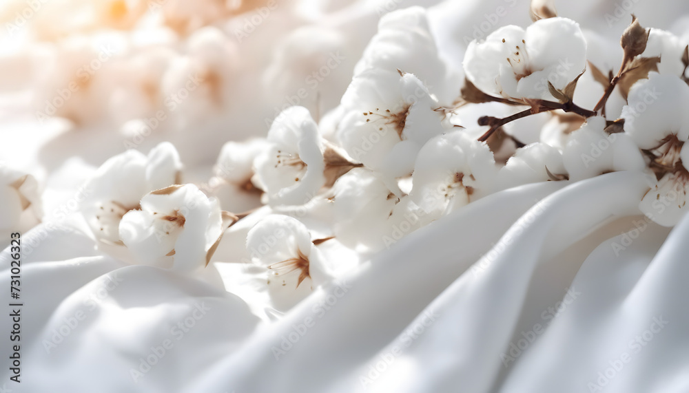 close up of white cotton flowers