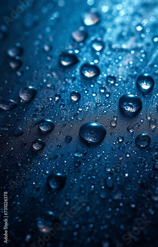 drops of water, abstract and ultra realistic with blue background