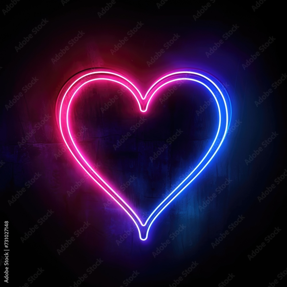 Neon outlined led heart isolated on black background, valentine's day backdrop Neon outlined led heart isolated on black background, valentine's day backdrop
