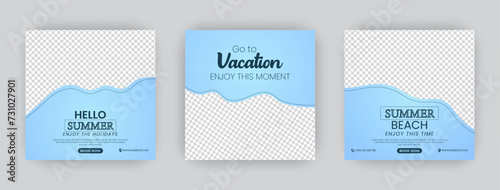 Summer vacation Digital advertising banner promotional post. Travel agency social media post template design. Set of web banner, poster for travel agency.
