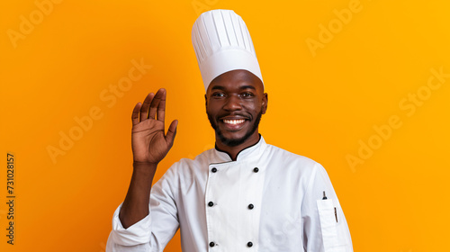 Young smiling Afro-American cook in chef uniform.