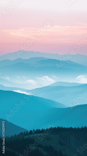 Tranquil Dawn Over Layered Mountains in Pastel Tones. Background for Instagram Story, Banner