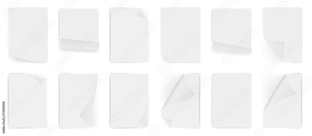 Blank grey sticker collection with curled corner. Blank paper stickers of different shapes. Set of empty template rectangle sticky labels Blank grey sticker collection with curled corner. Blank paper stickers of different shapes. Set of empty template rectangle sticky labels