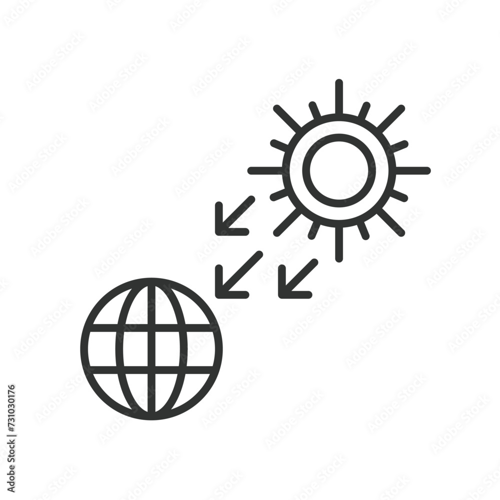 Sun part of the earth icon in line design. Sun, part, earth, solar, system, light, energy, radiance, sunshine isolated on white background vector. Sun part of the earth editable stroke icon. Sun part of the earth icon in line design. Sun, part, earth, solar, system, light, energy, radiance, sunshine isolated on white background vector. Sun part of the earth editable stroke icon.