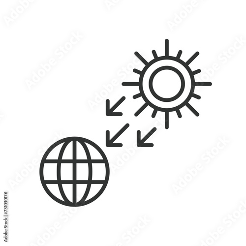 Sun part of the earth icon in line design. Sun, part, earth, solar, system, light, energy, radiance, sunshine isolated on white background vector. Sun part of the earth editable stroke icon.
