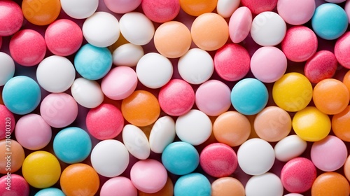 top view background of colorful small sweet candies photo