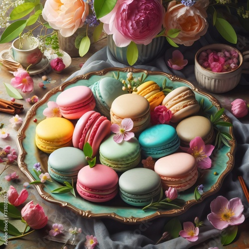 macarons on a plate generative ai