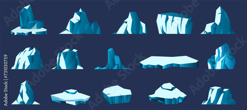 Cartoon iceberg set. Iceberg icon collection in a flat design. Set of ocean iceberg in a flat design