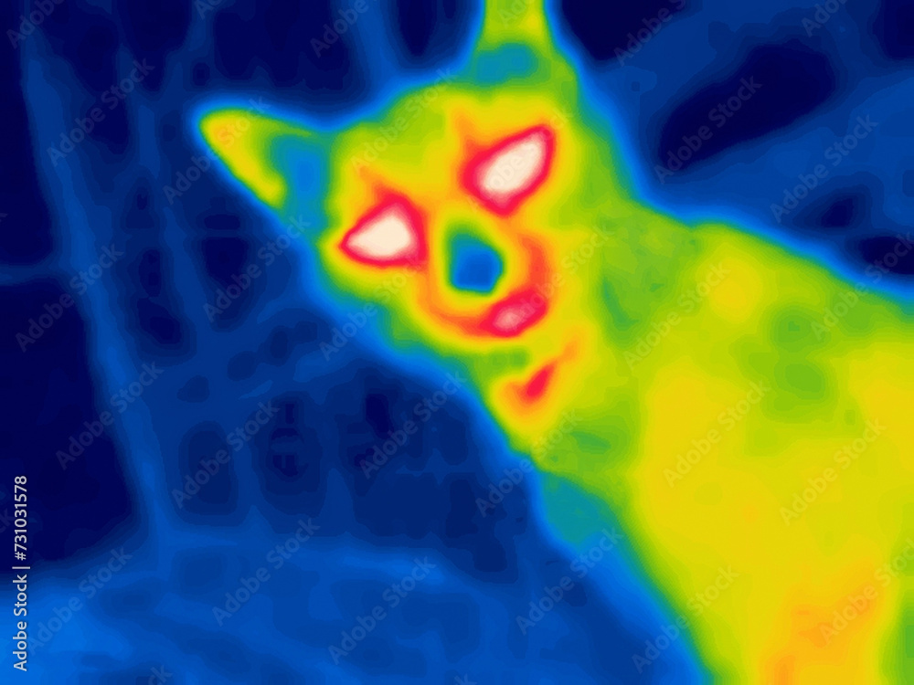 The Desert cat or fennec fox. The image from thermal imager device