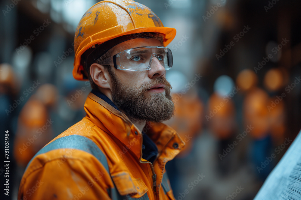 A young engineer in a hard hat discusses a project at a factory. A young engineer in a hard hat discusses a project at a factory.