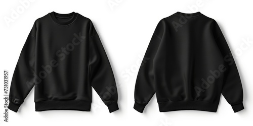 Blank sweater color black template, front and back view on white background. mockup photo