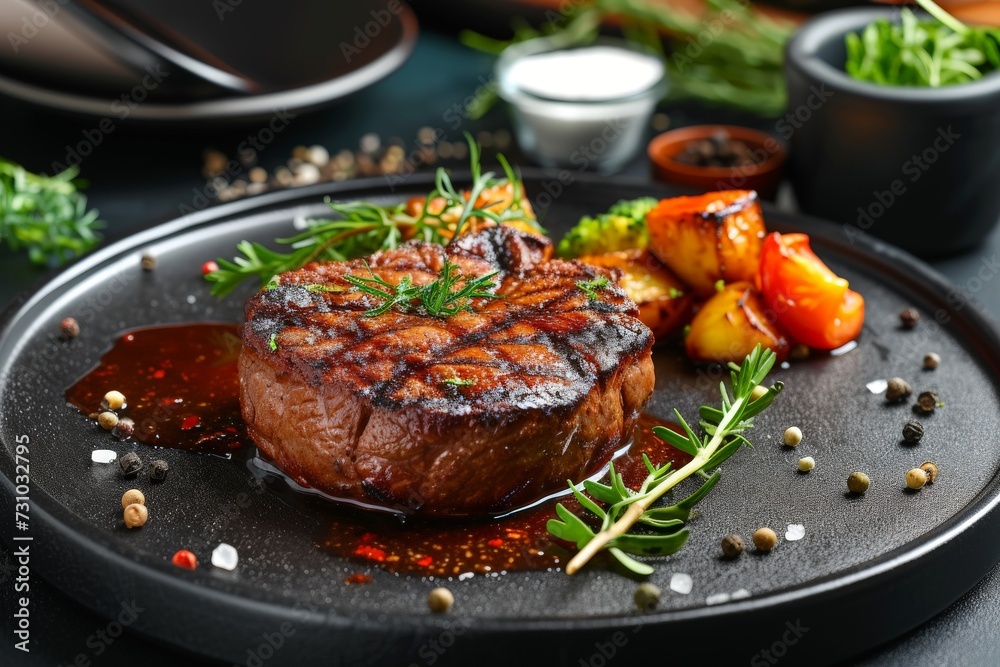 gourmet steak, High quality close up of gourmet steak dish gourmet steak, High quality close up of gourmet steak dish
