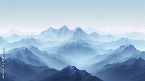 Mountains landscape in the style of light sky blue 