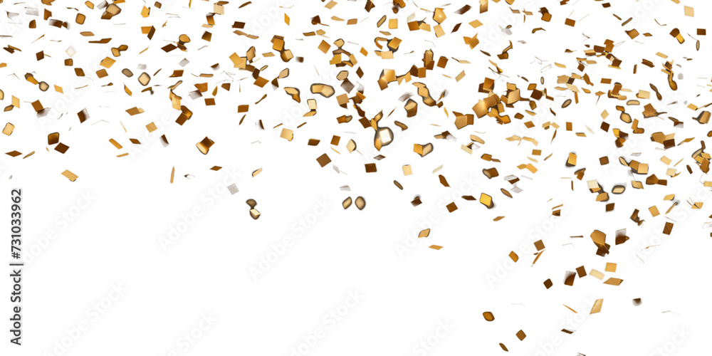 Obraz premium Golden Sparkle Cascade Luxurious Glittering Confetti Overlay on Transparent Background - PNG Image for Festive Designs