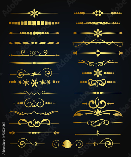 Set of Decorative vintage frames and borders set, Gold photo frame with corner Thailand line floral for picture, Vector design decoration pattern style. calligraphic design.