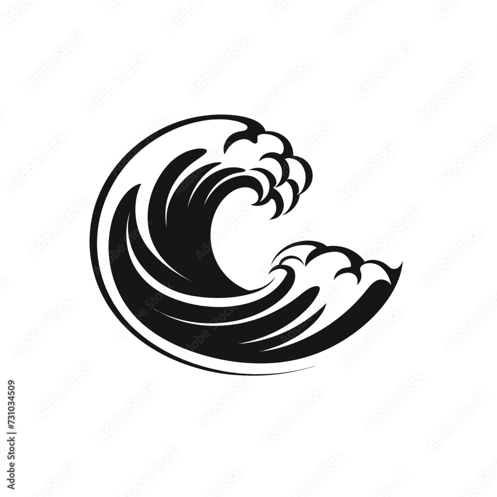 Black simple sea wave logo element Generative Ai Black simple sea wave logo element Generative Ai
