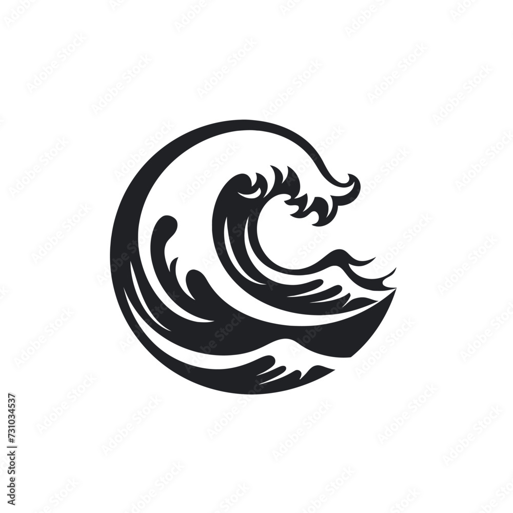 Black simple sea wave logo element Generative Ai
