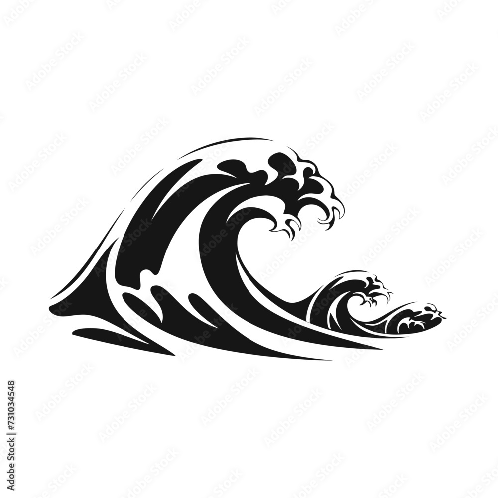 Black simple sea wave logo element Generative Ai Black simple sea wave logo element Generative Ai