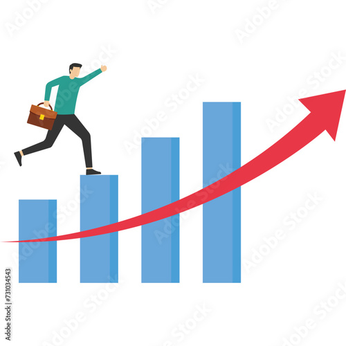 Time value of money, make profit or investment profit concept, long term investment, compound growth or successful business growth, a woman walking up a graph with hourglass metaphor.
