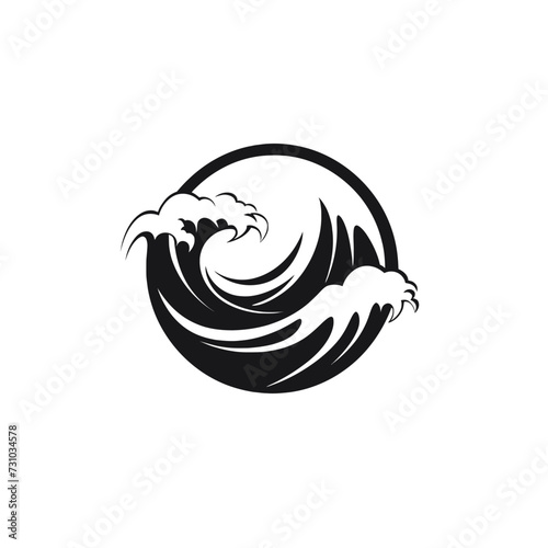 Black simple sea wave logo element Generative Ai