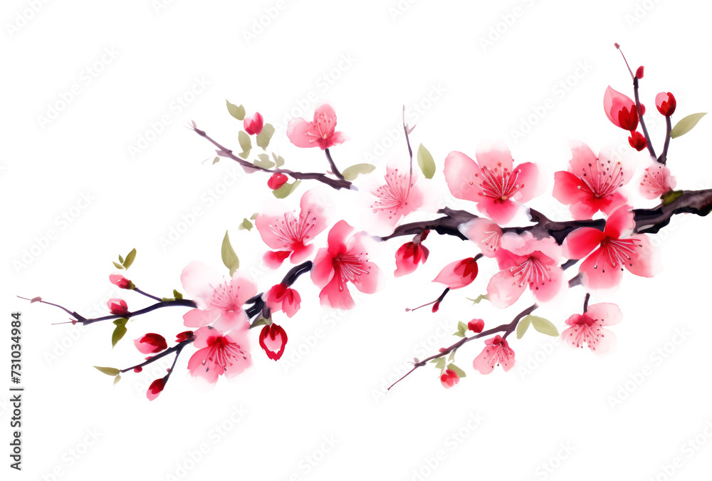 Springtime Elegance  Cherry Blossom Branch Isolated on Transparent Background - High-Resolution PNG