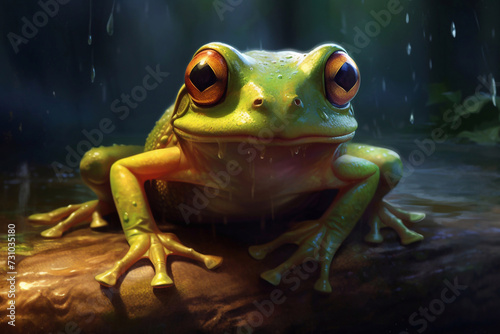 Leap of serenity: tranquil frog portrait. © Yuliia