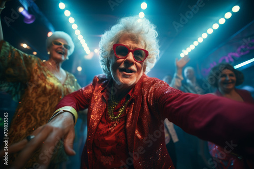 Active seniors dancing in the night club