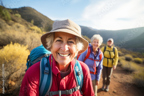 Active seniors hiking