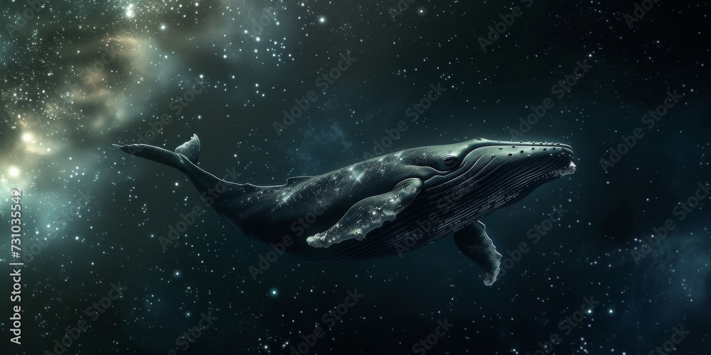 Whale in space with dust particles.
