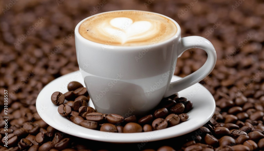 white small cup of coffee espresso background of scattered beans 5 white small cup of coffee espresso background of scattered beans 5
