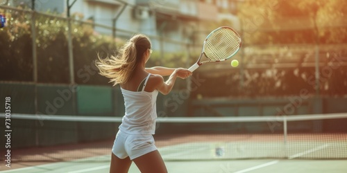 Young woman playing tennis on the tennis court © xartproduction