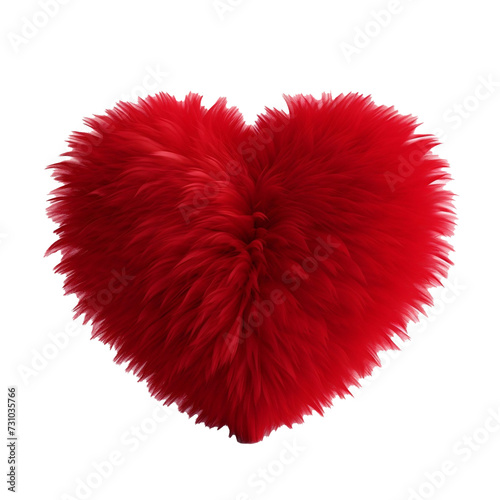 3D RED HEART FURRY MATERIAL ON A WHITE BACKGROUND