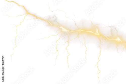 Striking Realistic Lightning Bolts Isolated on Transparent Background - High-Quality PNG Image