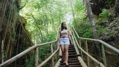 Tourist woman at Sussuapara Canyon in Jalapao Brazil
 photo