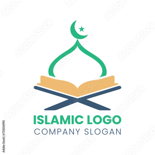 Islamic logo template, Ribbon islamic dome palace logo design template. Mosque logo ideas. inspiration logo design. template vector illustration.