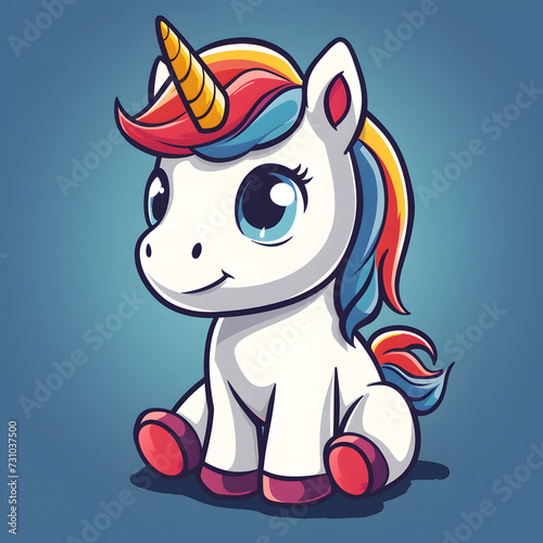 flat logo of Cute baby unicorn little animal rendering cartoon character